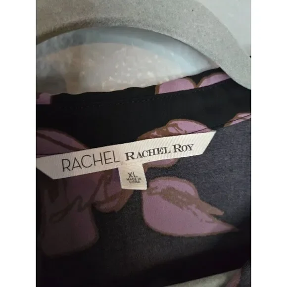 Rachel Rachel Roy Women's 3/4 Sleeve Black Floral Collared Shirt Size XL - Picture 4 of 7